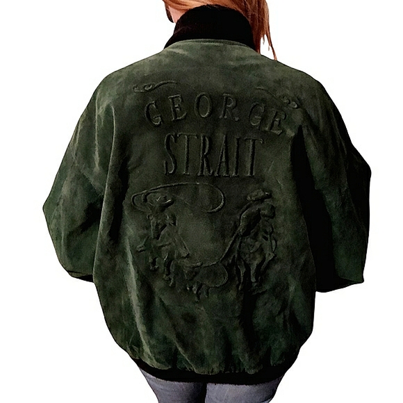 Vintage George Strait 80's Country Suede Leather Letterman Bomber Jacket Unisex - Picture 2 of 16